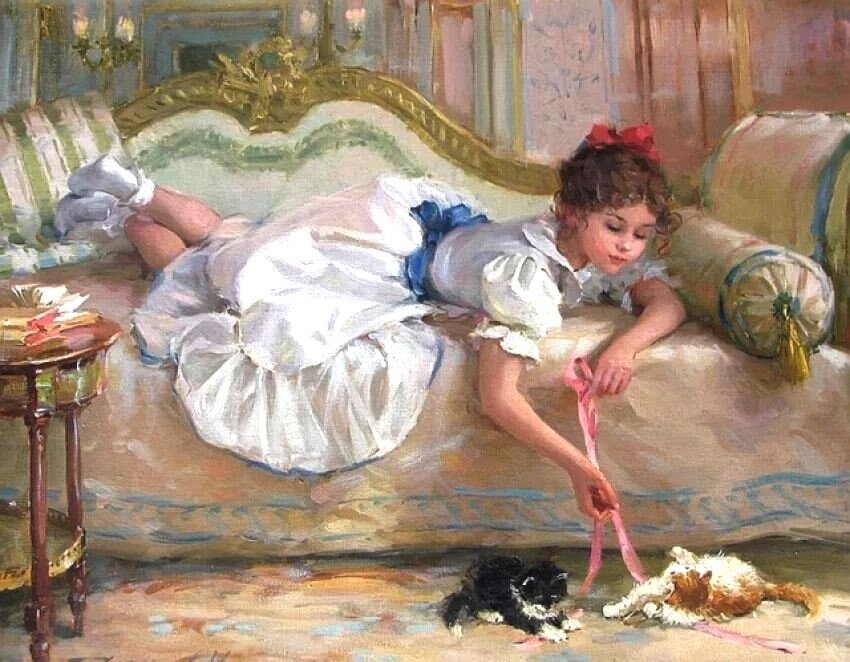 Художник К. Рзаумов. Вот, в прошлом веке понимали, как играть с котёнком. 