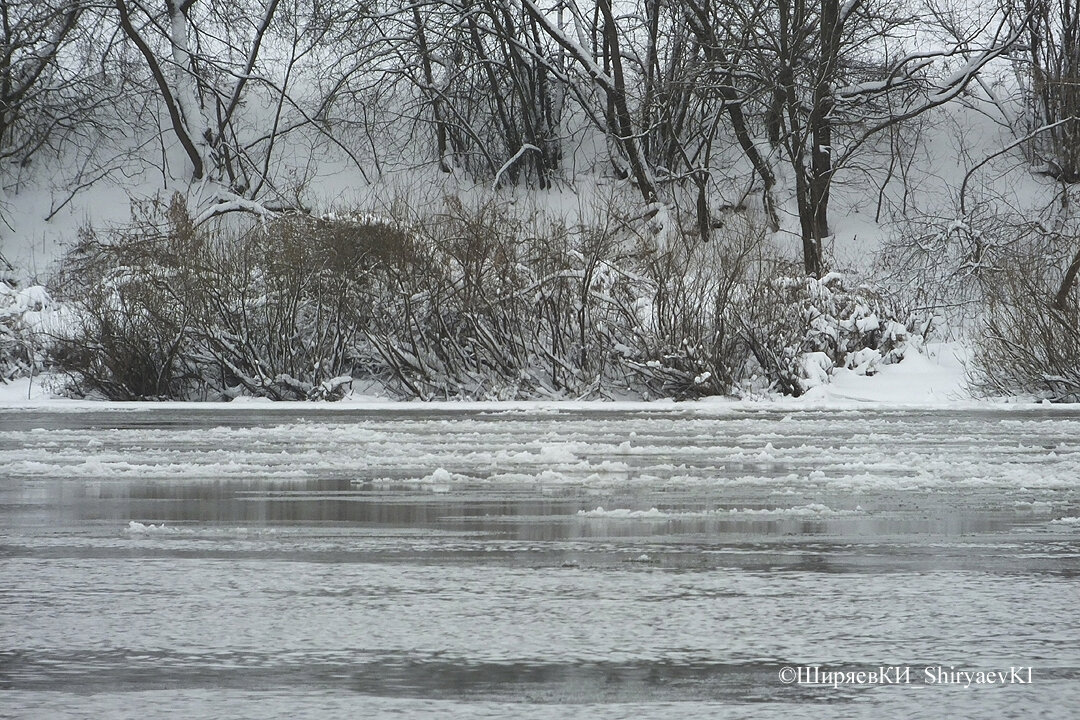 День пасмурный. Съёмка реки Оки с обычными настройками. Урок уже начал.