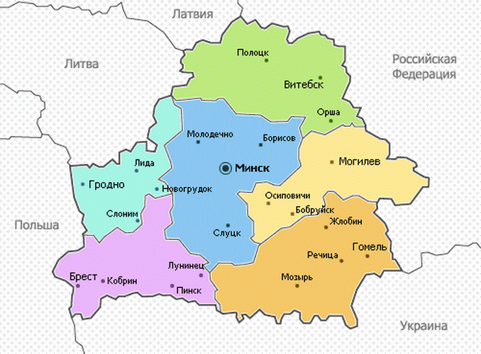 Беларусь. Карта крупнейших городов. 