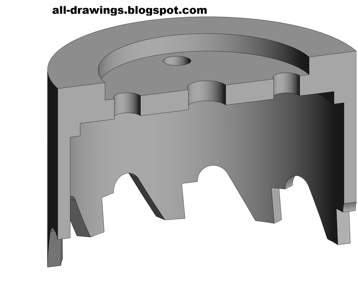 3D модель и чертеж корпуса корончатой (кольцевой) фрезы