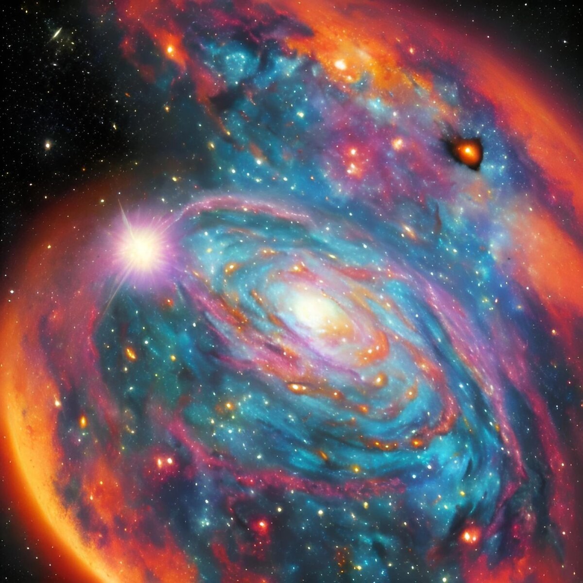 Столкновение галактик. Иллюстрация.