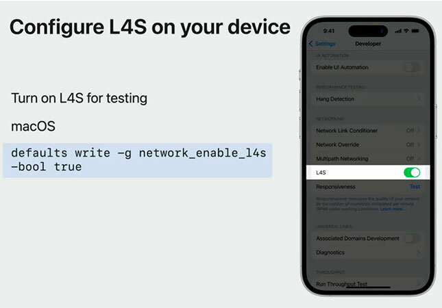 Как включить L4S для тестирования на iPhone. Изображение: Apple