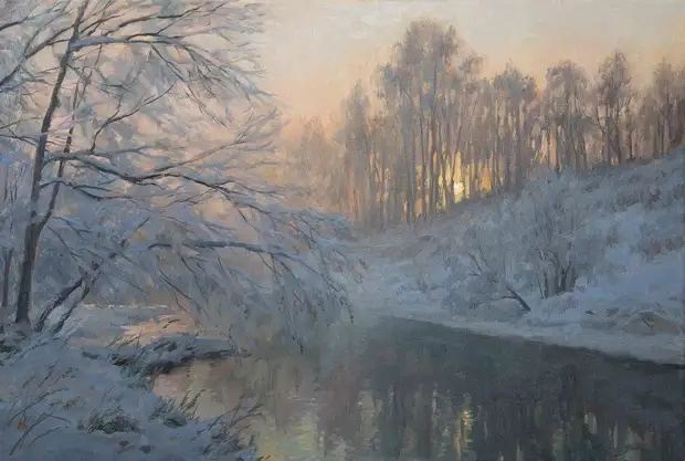 художник Станислав Брусилов "Зимнее утро на Наре".