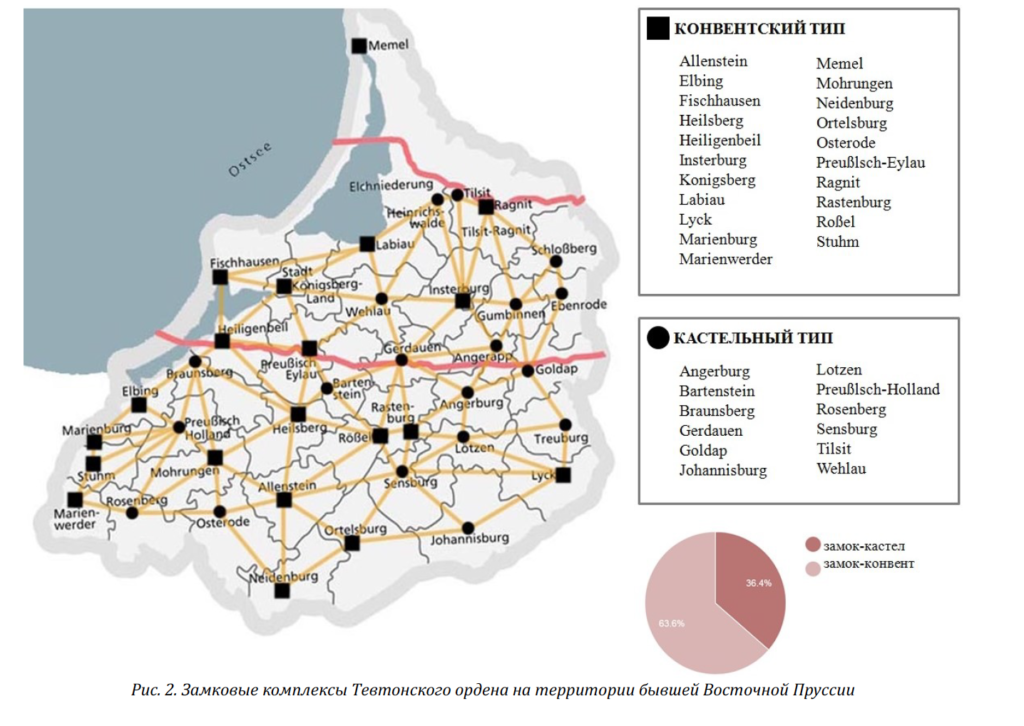 Карта калининградских замков. Замки Восточной Пруссии на карте.