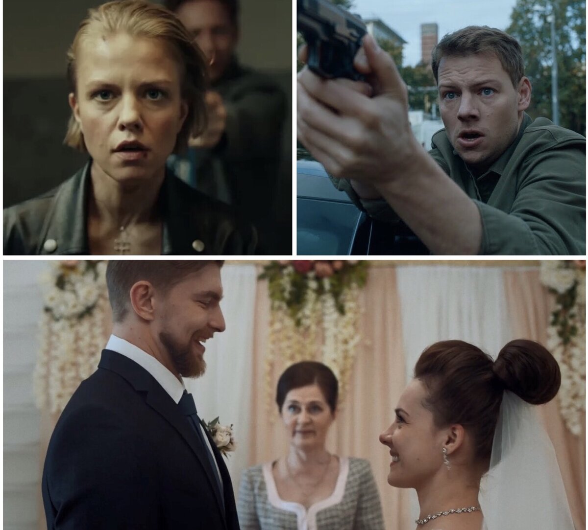 Кадры из сериалов "Убить Риту", "Такси под прикрытием" и "Сама виновата?". Коллаж автора.