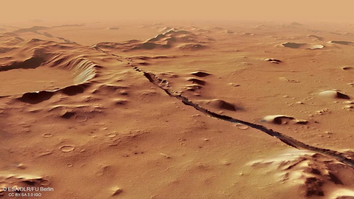 CC BY-SA 3.0 IGO / ESA/DLR/FU Berlin / Perspective view of Cerberus Fossae