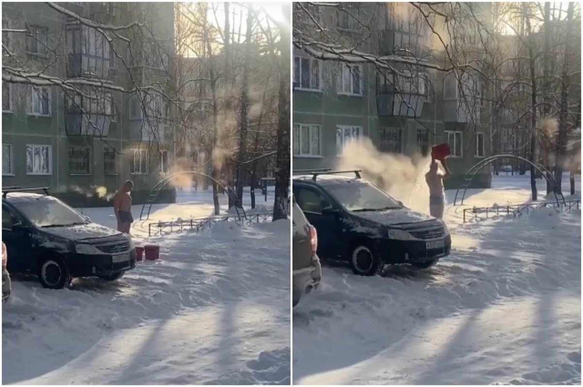    В Бердске мужчина в трусах облился ледяной водой в мороз