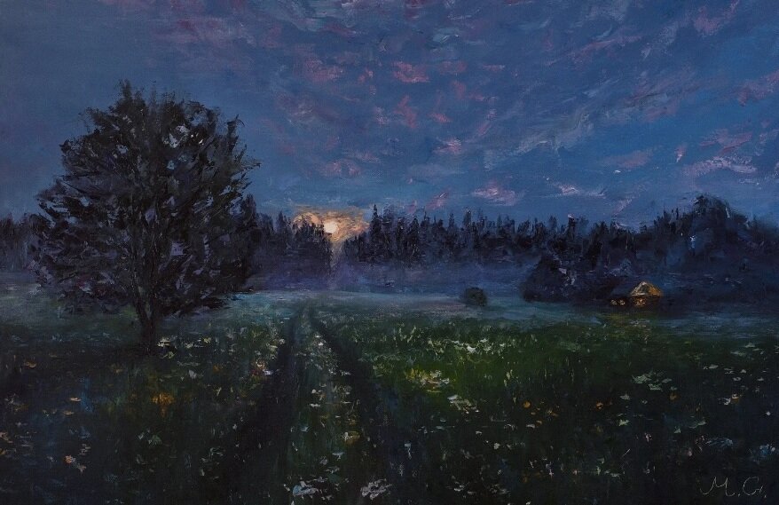 Ночь, луна и тишина. Декабрь 2018, 60×90 см масло