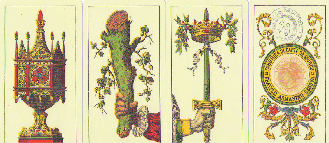 Тузы из итальянской колоды Таро для игры с национальными мастями (кубки, палицы, мечи, монеты).