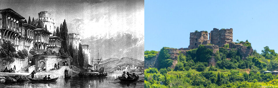 Йорос на гравюре английского художника Томаса Аллома. Развалины крепости 