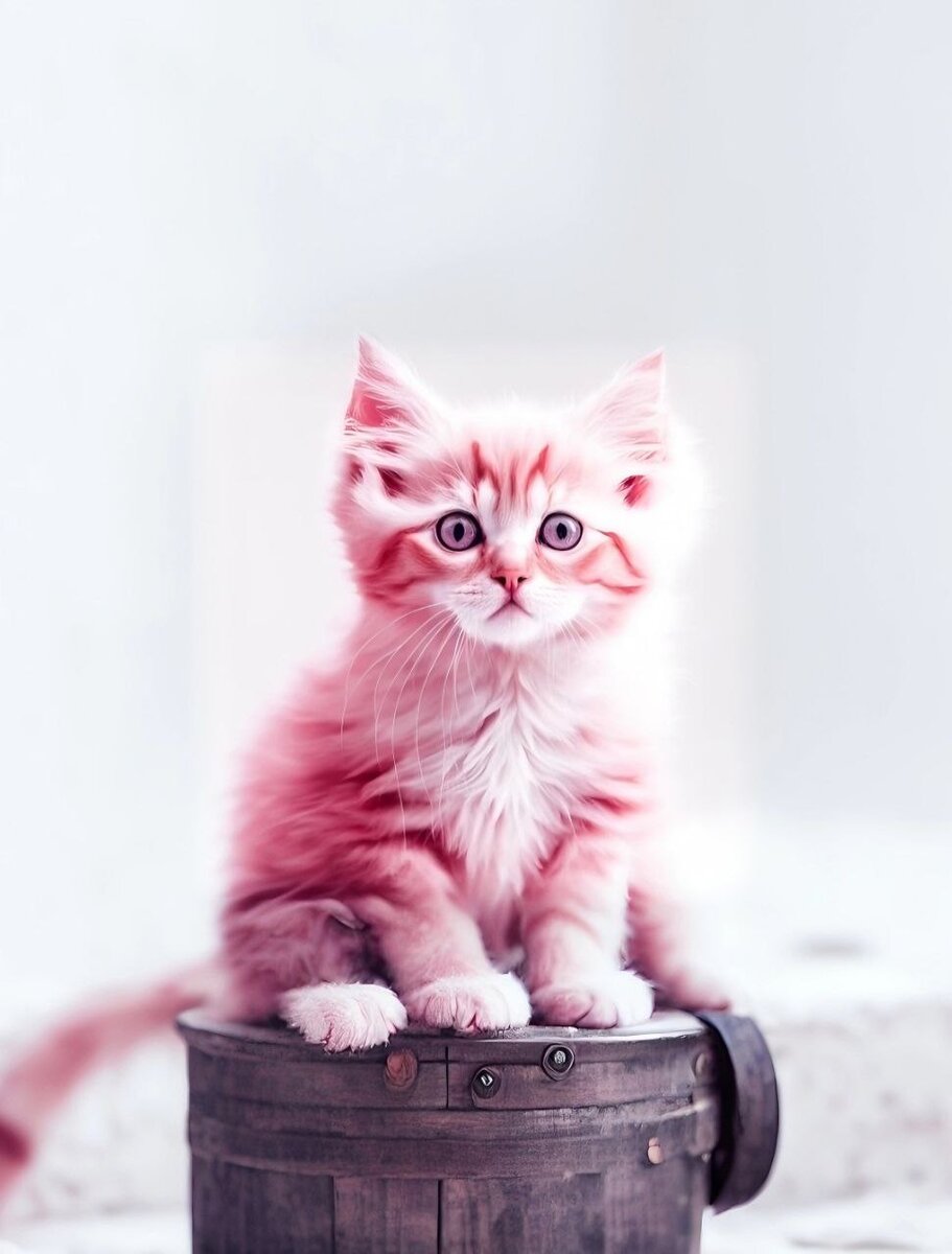 Розовый котик на столе