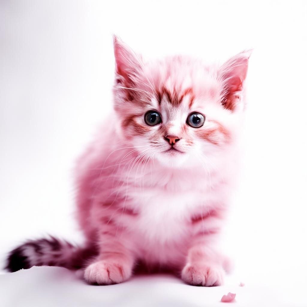 Розовый котик на белом фоне