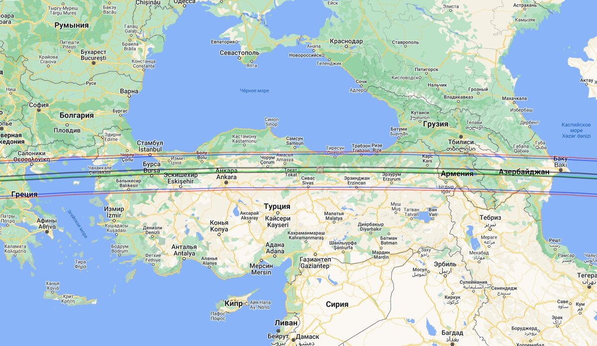 Карта видимости покрытия в Турции, Армении и Азербайджане, изображение из открытых источников