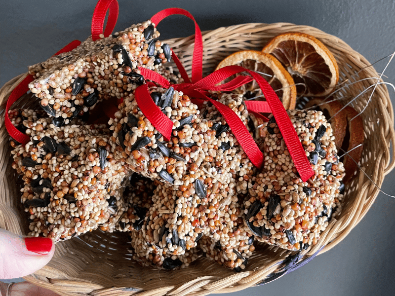 Кормушка для птиц может быть украшением для ёлки во дворе. Фото с https://artfulparent.com/