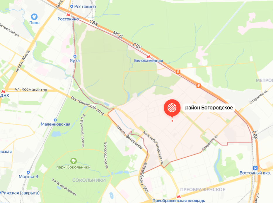 Район Богородское на карте. Яндекс.Карта.
