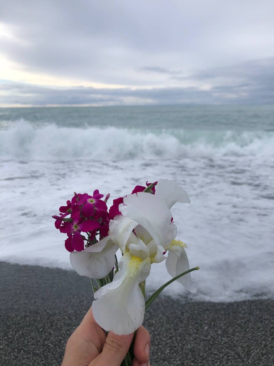Нежный букетик от моего пятилетнего сына. Тирренское море, небольшой шторм.