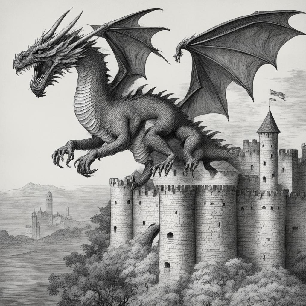 1.Европейский дракон: Величественное создание с крыльями, острыми когтями и огненным дыханием, символизирующее силу и страх перед неизведанным.