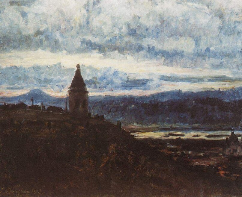В.И. Суриков (1848-1916). Вид Красноярска. Исполнено в 1887 году. Холст, масло. 44х54 см.