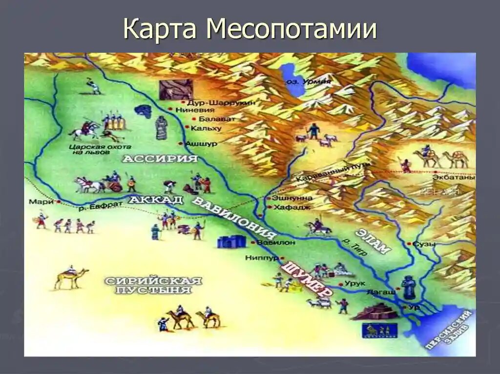 Карта древней месопотамии с городами