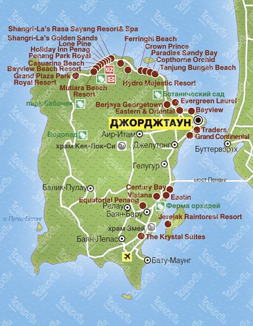 Карта острова Пенанг. Малайзия