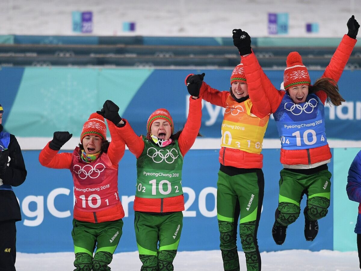    Белорусские биатлонистки Надежда Скардино, Ирина Кривко, Динара Алимбекова и Дарья Домрачева (слева направо)© Алексей Филиппов