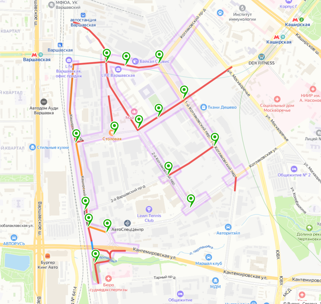 Карта реконструируемых дорог в промзоне "Коломенское" №30 на Яндекс.Карте.