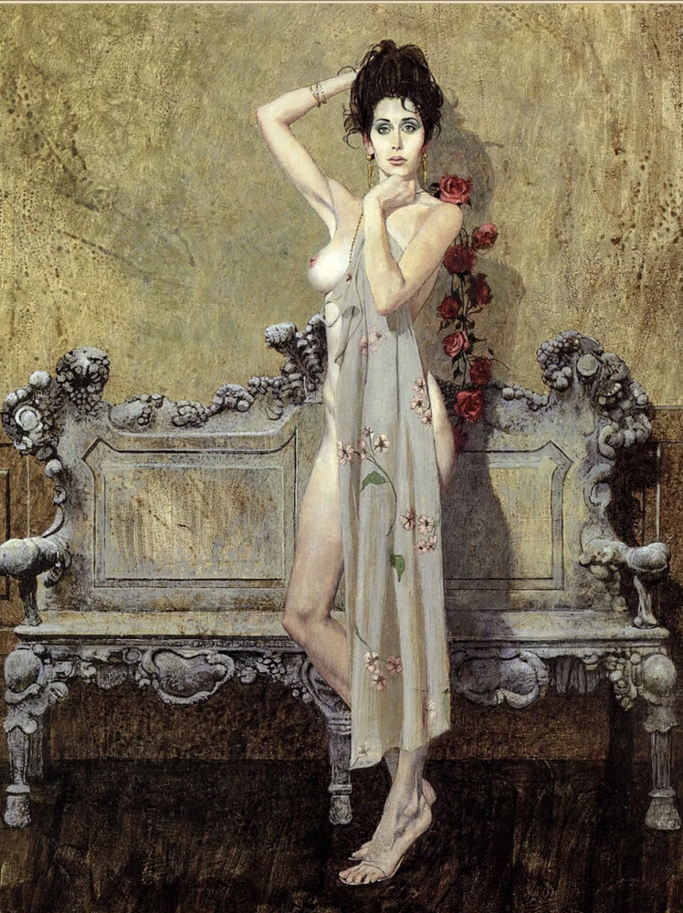 Художник Роберт МакГиннис "Девушка в розах"