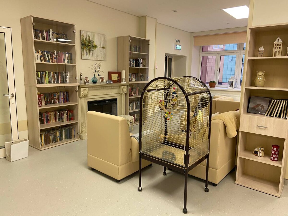 Каминный зал в хосписе.