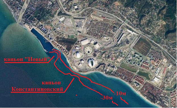 Схема расположения подводных каньонов Новый и Константиновский