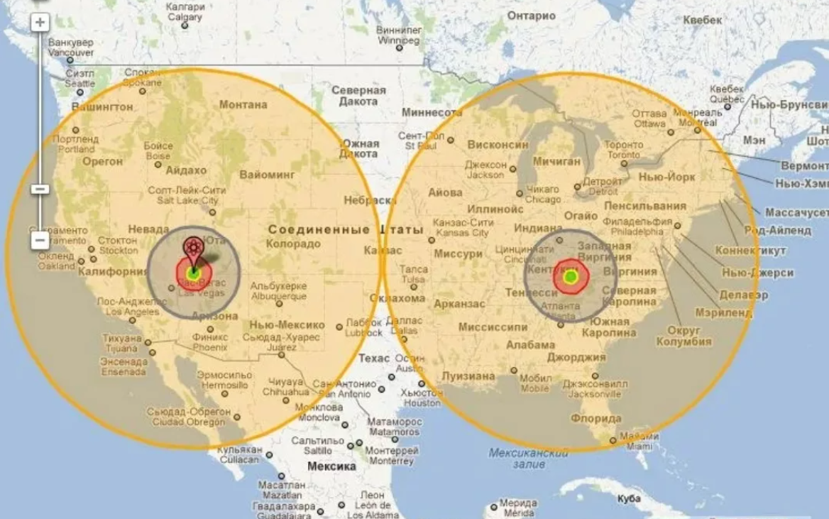 Ядерный взрыв в километрах. Радиус поражения ядерной бомбы. Царь бомба взрыв радиус поражения. Радиус взрыва царь бомбы на карте. Радиус взрыва самой мощной ядерной бомбы.