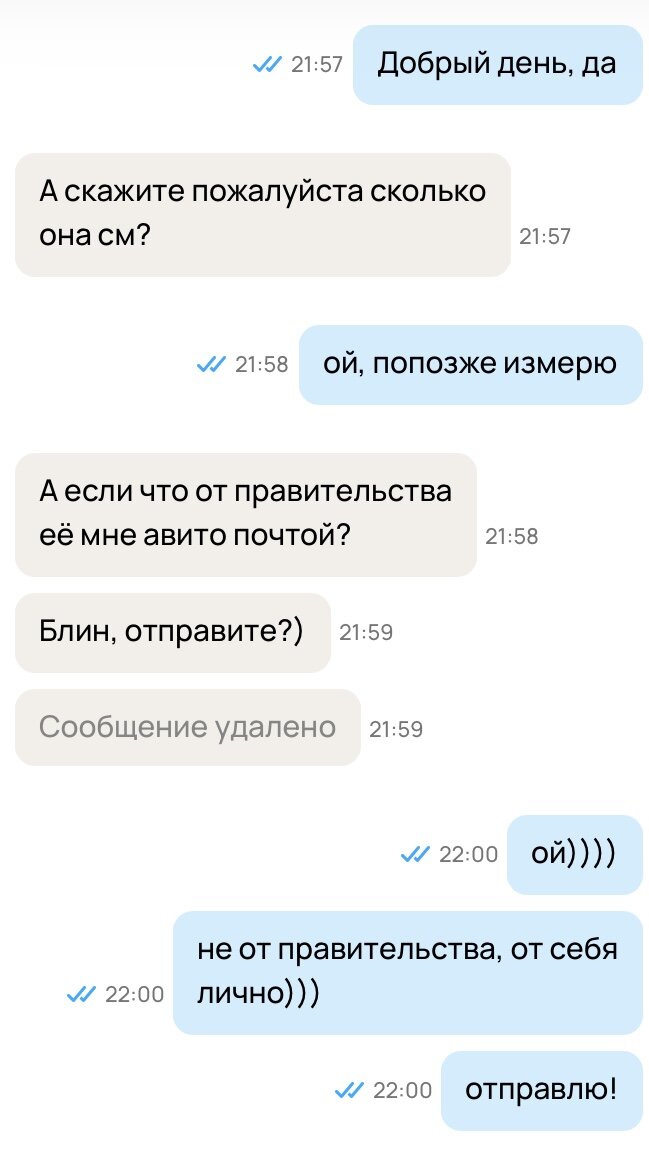 Скриншот переписки на сайте Авито 
