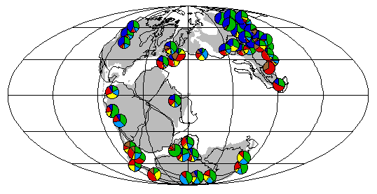 Карта из The Paieogeographic Atlas Project, University of Chicago. Она показывает распространение гинкговых в конце юрского периода, примерно 150 млн. лет назад