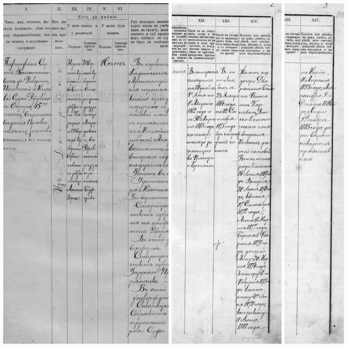 Формулярный список почётного мирового судьи Ржевского округа подпоручика Сергея Валентиновича де-Роберти, составлен 8 октября 1886г, дополнен по 4 декабря 1889г.