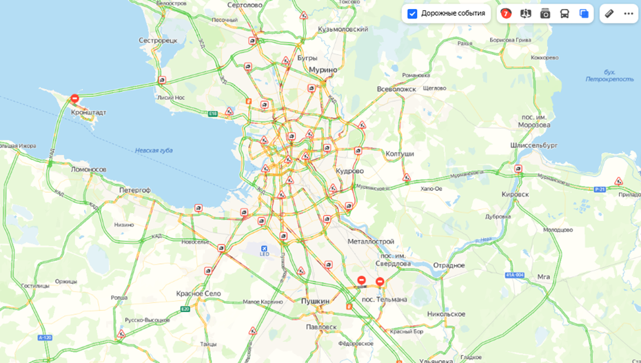 Спб дорожная обстановка сейчас карта