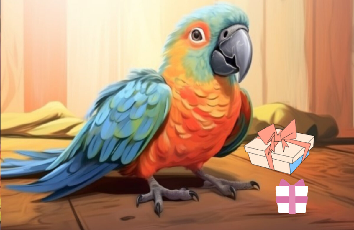 Попугай достаёт подарки
