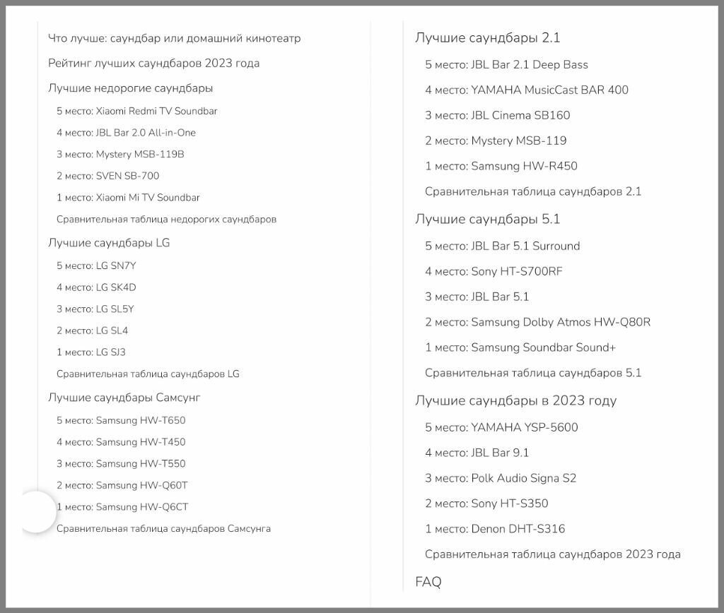 Содержание статьи с таким количеством моделей выглядит внушительно, но на деле выбрать что-то из этого огромного списка очень сложно