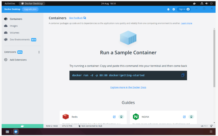 Docker Desktop установлен в Ubuntu