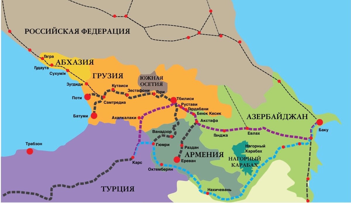 Карта грузии армении и азербайджана и россии