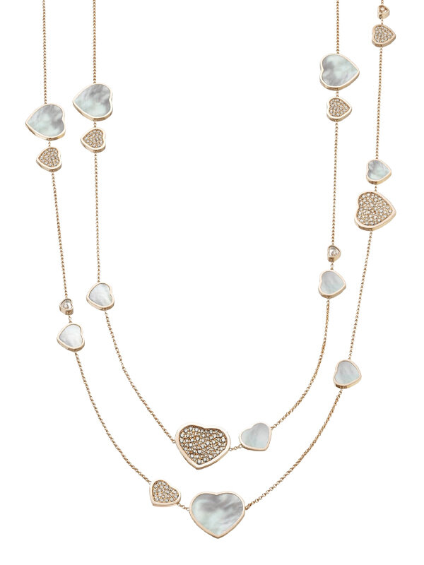 Колье Chopard Happy Hearts из розового золота с перламутром, статичными и подвижными бриллиантами