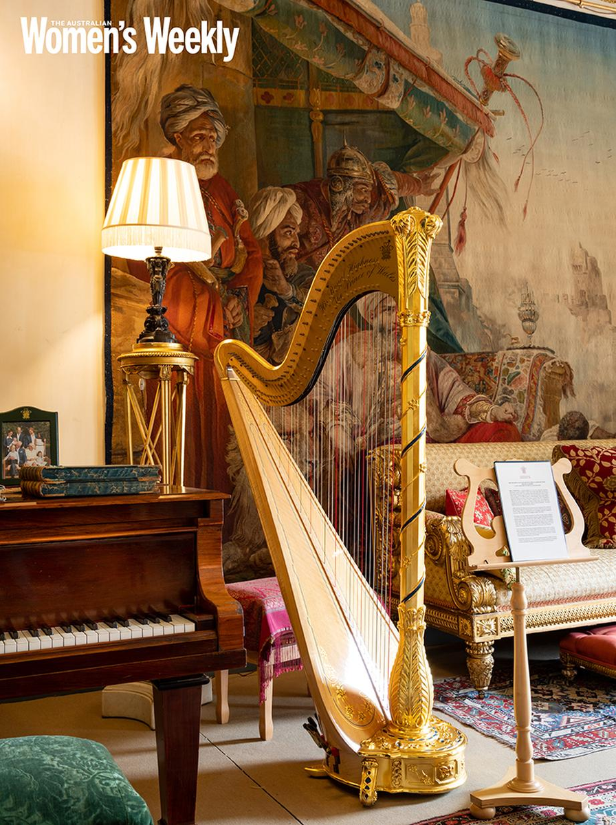 Арфа принца Уэльского была подарена Фондом Виктора Сальви королевскому арфисту, должность которого была учреждена королевой Викторией. Дизайн арфы включает в себя перья принца Уэльского и валлийские символы, в том числе нарциссы. Фото Хьюго Бернанда.
