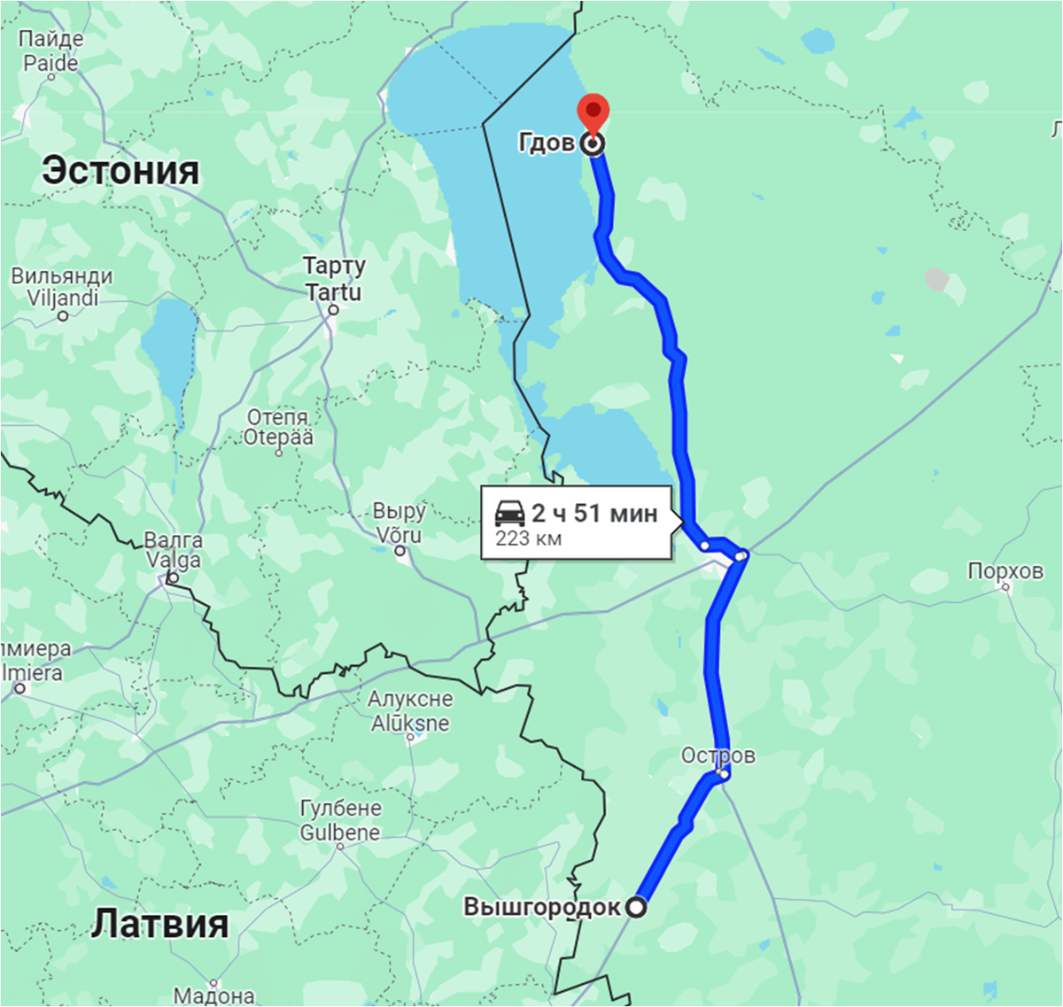 Вышгородок - Гдов. Google.Maps