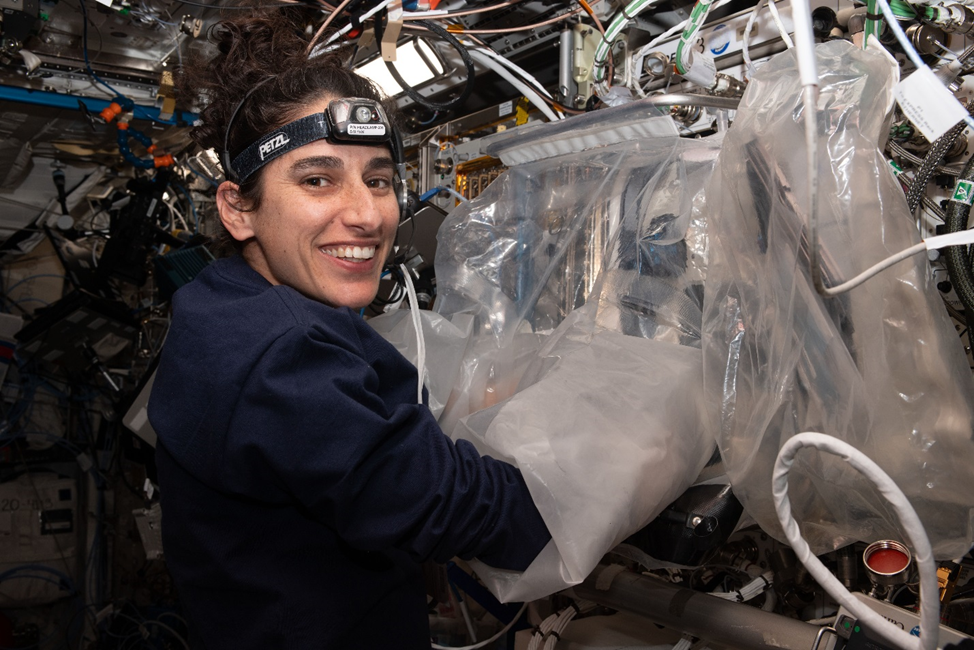 Джасмин Могбели проводит биотехнологический эксперимент в ЭМ Kibo. Фото: nasa.blog.com