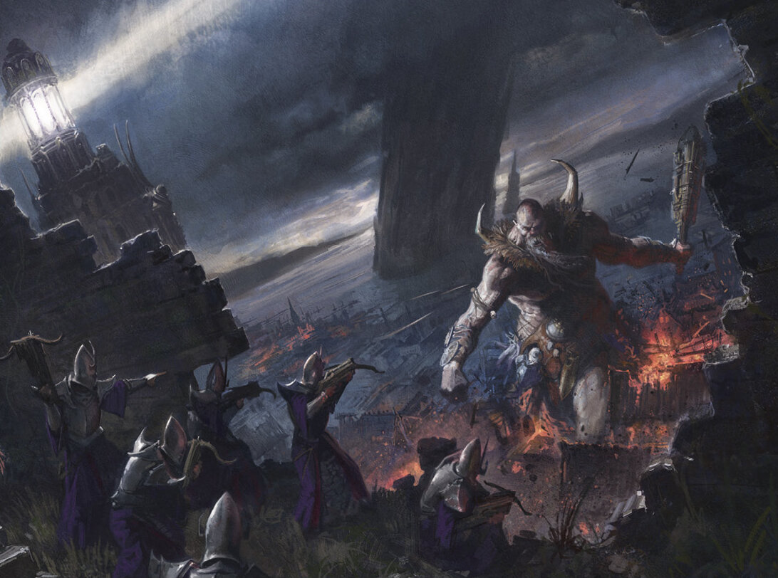 Марионетки Ковенов обстреливают гарганта. События Осады Эксельсиса силами орд Разрушения. Тут Темные Ковены выступили на защиту вместе с остальными силами Порядка.