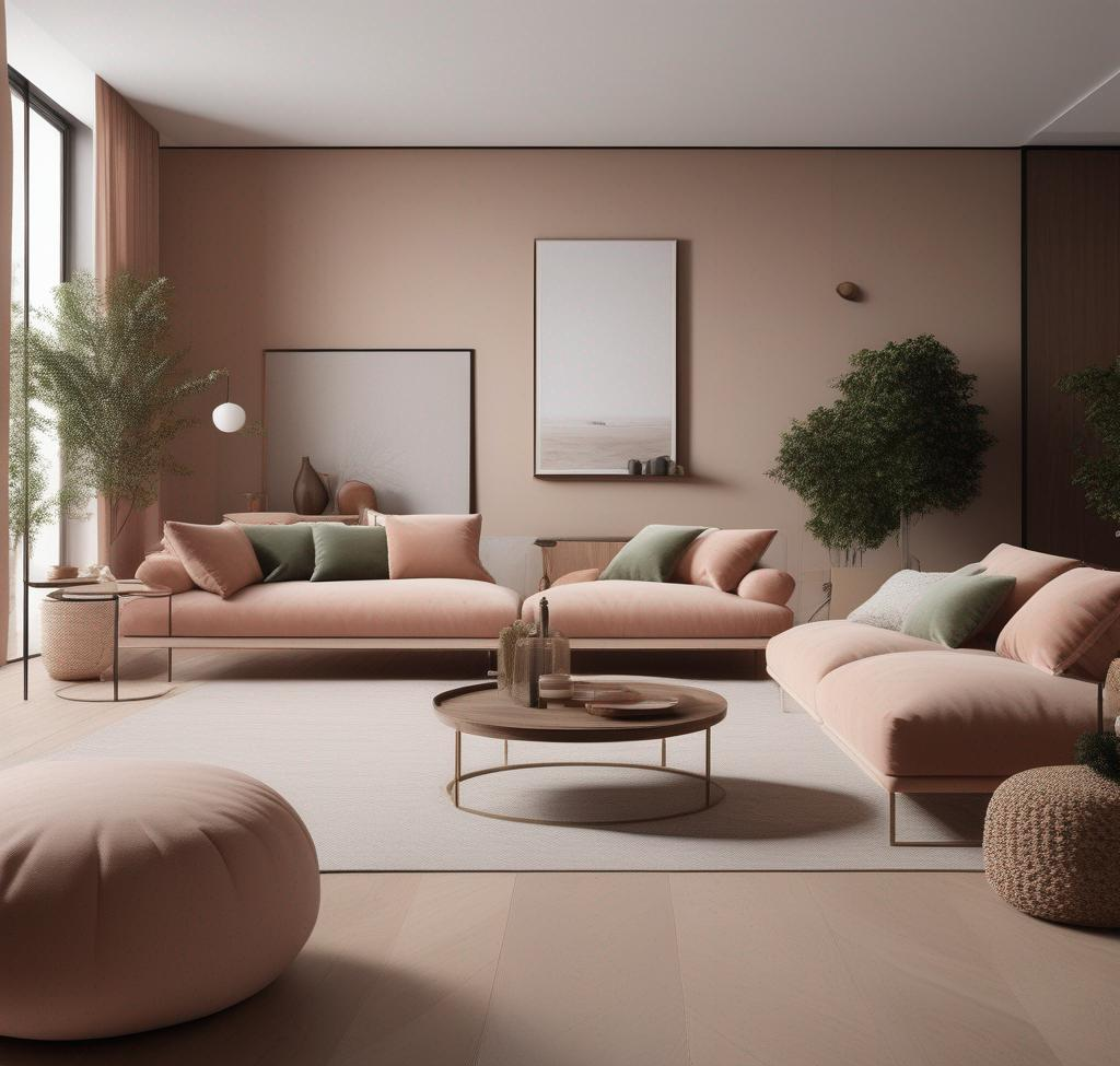 Цвет года 2024 Peach Fuzz в интерьере. Изображения сгенерированы нейросетью