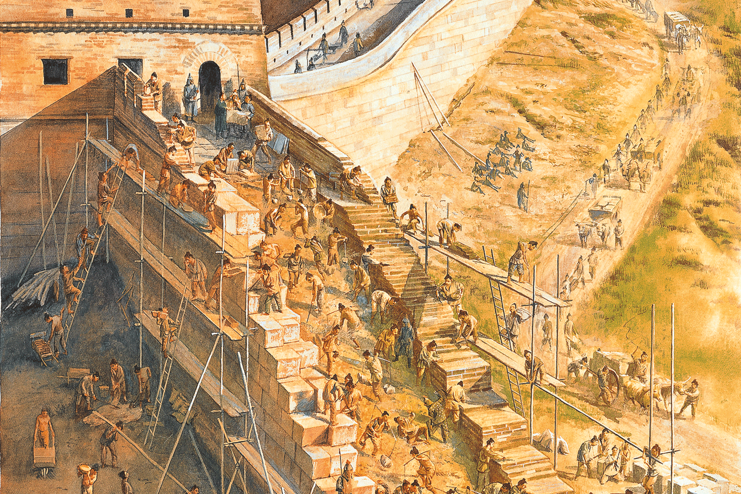 Строение китайской стены. Постройка Великой китайской стены. Великая китайская стена стройка. Начало строительства китайской стены. Великая китайская стена династии.
