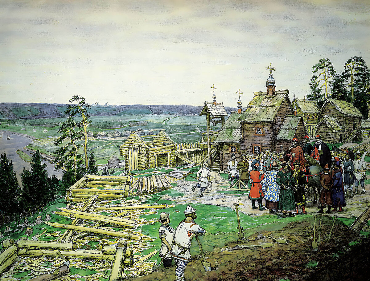 А.М. Васнецов «Основание Москвы. Постройка новых стен Кремля Юрием Долгоруким в 1156 году». 1917