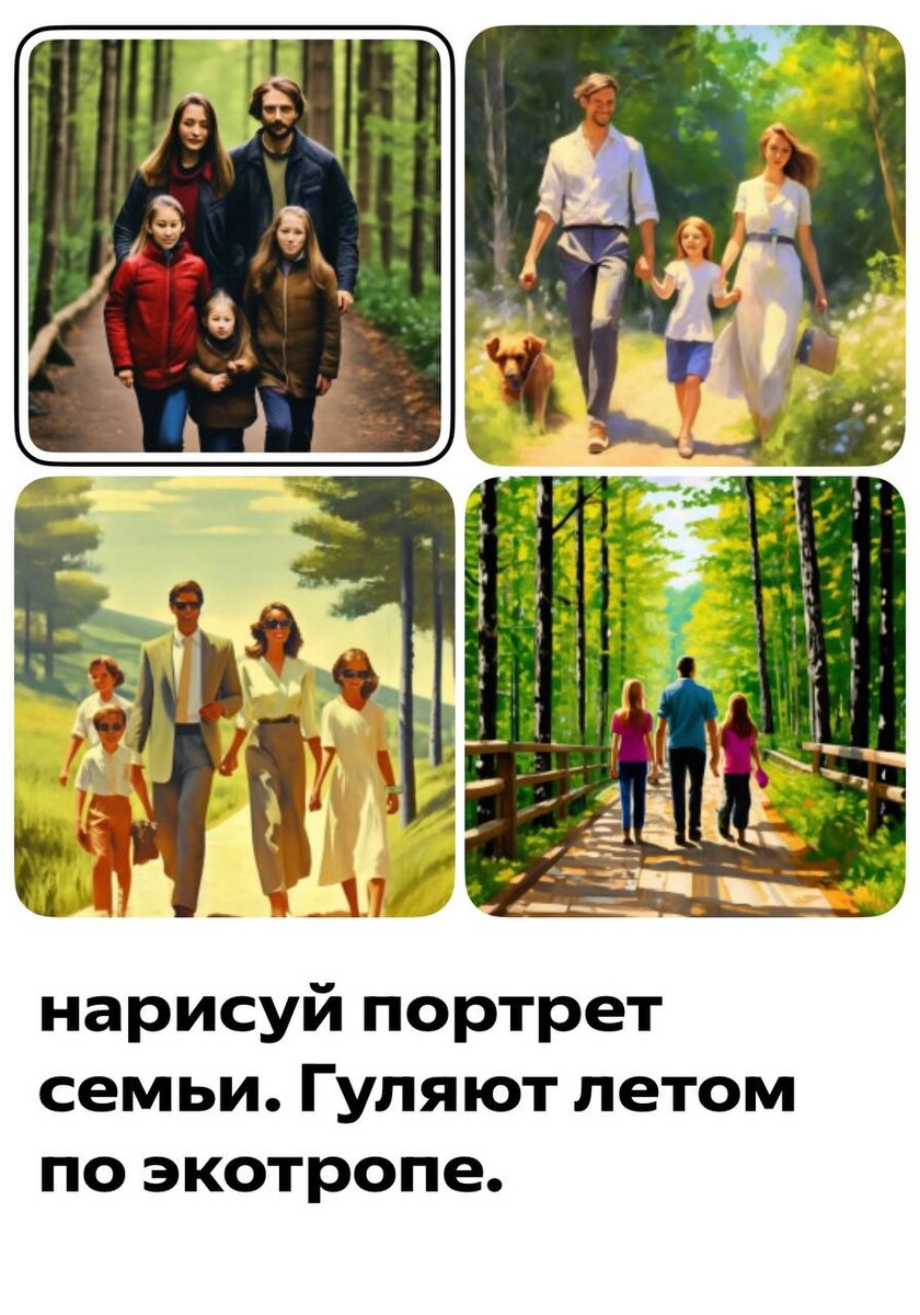 Вот так видит Шедеврум семью, которая гуляет по экотропе.