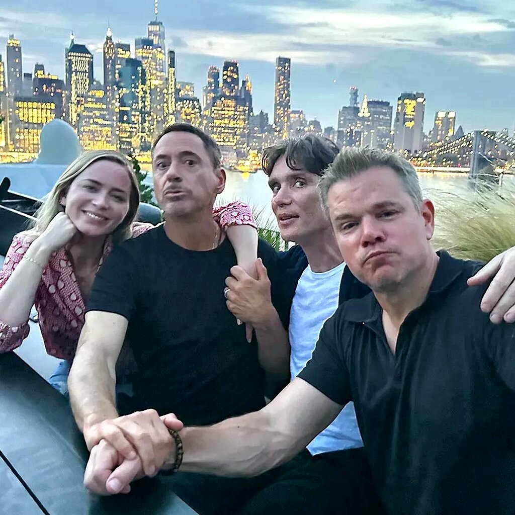 Эмили Блант, Роберт Дауни мл., Киллиан Мерфи, Мэтт Деймон после премьеры «Оппенгеймера» в Нью-Йорке, 2023 г