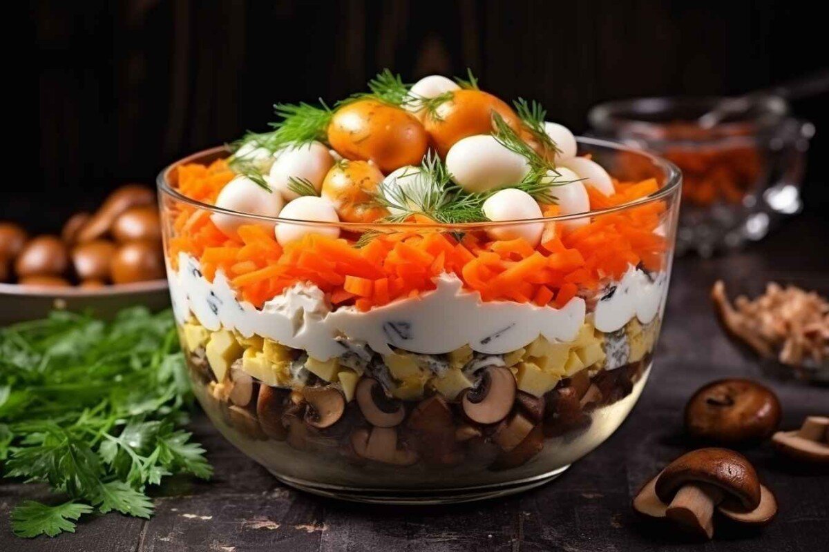 Слоеные салаты: простые и вкусные рецепты приготовления салатов слоями с фото – конференц-зал-самара.рф