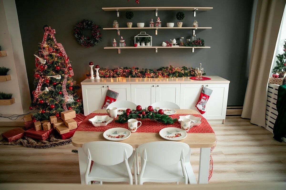 Christmas kitchen. Новогодняя кухня. Новогоднее украшение кухни. Новогодний интерьер кухни. Украсить кухню к новому году.